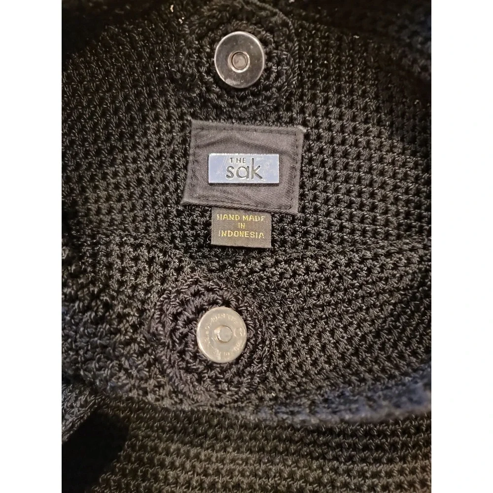 The SAK Crochet Knit Black Woven Hobo Shoulder Bag Purse Strap Damage See Pics